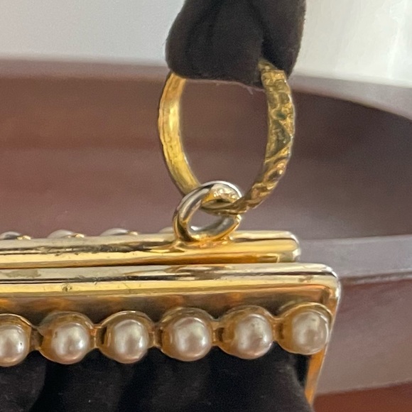 Vintage Leather School Florence Black Suede Evening Clutch lined w Tiny Pearls - Picture 4 of 9